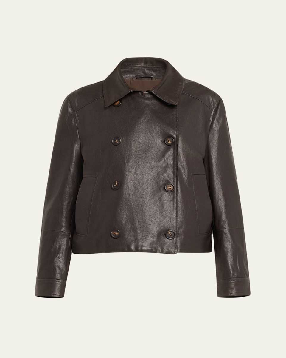 Shiny Leather Double-Breasted Jacket